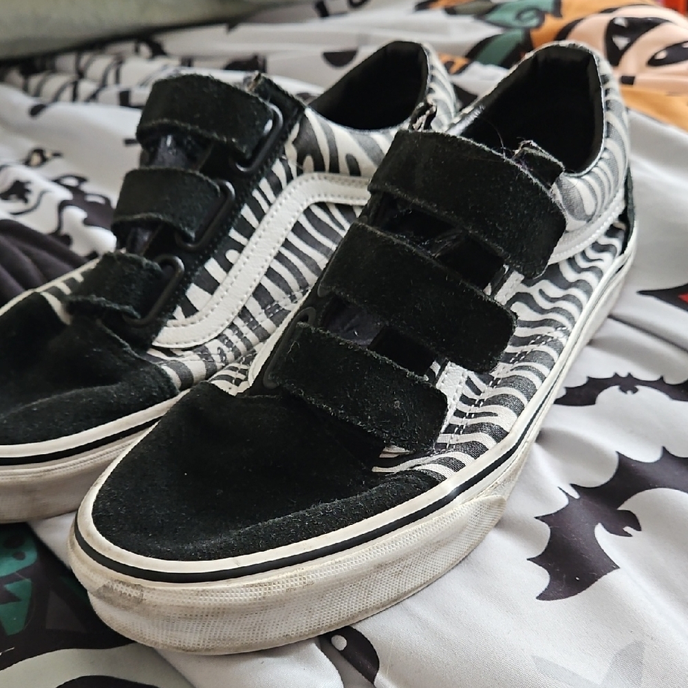 Vans Black and White Velcro Sneakers